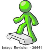 #36664 Clip Art Graphic Of A Lime Green Guy Character Doing Steps At The Gym