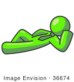 #36674 Clip Art Graphic Of A Lime Green Guy Character Lying Down
