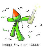 #36681 Clip Art Graphic Of A Lime Green Guy Character Partying