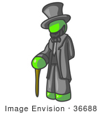 #36688 Clip Art Graphic Of A Lime Green Guy Character As Abraham Lincoln
