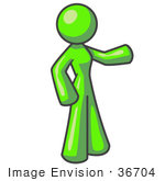#36704 Clip Art Graphic Of A Lime Green Lady Character Pointing