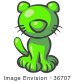 #36707 Clip Art Graphic Of A Lime Green Cat