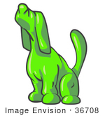 #36708 Clip Art Graphic Of A Lime Green Dog Sniffing Or Howling
