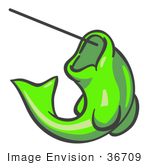#36709 Clip Art Graphic Of A Lime Green Fish On A Hook