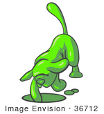 #36712 Clip Art Graphic Of A Lime Green Dog Digging