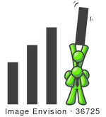 #36725 Clip Art Graphic Of Lime Green Guy Characters In A Bar Graph