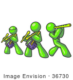 #36730 Clip Art Graphic Of Lime Green Guy Characters In A Band