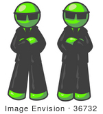 #36732 Clip Art Graphic Of Lime Green Guy Characters Guarding