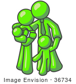 #36734 Clip Art Graphic Of A Lime Green Guy Character Family Embracing