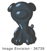 #36739 Clip Art Graphic Of A Dark Blue Puppy Dog