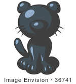 #36741 Clip Art Graphic Of A Dark Blue Kitty Cat