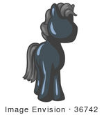 #36742 Clip Art Graphic Of A Dark Blue Pony With Gray Hair