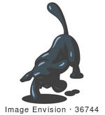#36744 Clip Art Graphic Of A Dark Blue Dog Digging A Hole