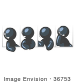 #36753 Clip Art Graphic Of Dark Blue Guy Characters In Different Poses Talking On Headsets