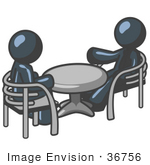 #36756 Clip Art Graphic Of Dark Blue Guy Characters Having A Meeting At A Table