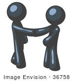 #36758 Clip Art Graphic Of Dark Blue Guy Characters Shaking Hands