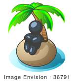 #36791 Clip Art Graphic Of A Dark Blue Guy Character Alone On An Island