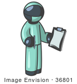 #36801 Clip Art Graphic Of A Dark Blue Guy Character Surgeon In Scrubs
