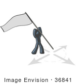 #36841 Clip Art Graphic Of A Dark Blue Guy Character Claiming Territory With A Flag