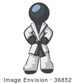 #36852 Clip Art Graphic Of A Dark Blue Guy Character In A Karate Suit