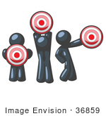 #36859 Clip Art Graphic Of Dark Blue Guy Characters Holding Targets