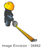 #36862 Clip Art Graphic Of A Dark Blue Guy Character Measuring
