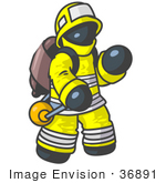 #36891 Clip Art Graphic Of A Dark Blue Guy Character Fireman