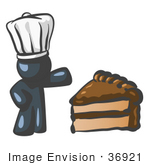 #36921 Clip Art Graphic Of A Dark Blue Guy Character Chef With Chocolate Cake