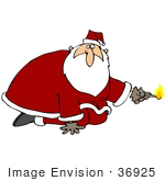 #36925 Clip Art Graphic Of Pyro Santa Holding A Lit Match And Kneeling