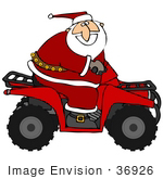 #36926 Clip Art Graphic Of Santa Having Fun And Riding A Red Atv