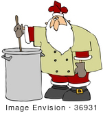 #36931 Clip Art Graphic Of Santa Stirring A Pot Of Soup Or Stew