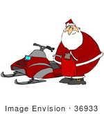#36933 Clip Art Graphic Of Santa Holding A Gas Can And Preparing To Fill The Tank On His Snowmobile