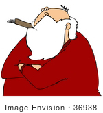 #36938 Clip Art Graphic Of Santa Looking Cynical With His Arms Crossed Smoking A Cigar