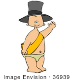 #36939 Clip Art Graphif Of A Caucasian New Year’S Baby Boy In A Diaper Sash And Hat