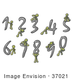 #37021 Clip Art Graphic Of An Olive Green Guy Character With Numbers