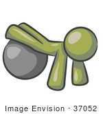 #37052 Clip Art Graphic Of An Olive Green Guy Character Exercising With A Yoga Ball