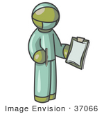 #37066 Clip Art Graphic Of An Olive Green Guy Character Surgeon In Scrubs