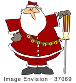 #37069 Clip Art Graphic Of Santa Posing With A Flathead Screwdriver Hand Tool