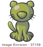 #37159 Clip Art Graphic Of An Olive Green Kitten
