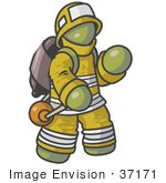 #37171 Clip Art Graphic Of An Olive Green Guy Character Fireman