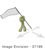 #37199 Clip Art Graphic Of An Olive Green Guy Character Claiming Territory