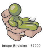 #37200 Clip Art Graphic Of A Chubby Olive Green Guy Character Sitting In A Lazy Chair