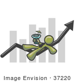 #37220 Clip Art Graphic Of An Olive Green Guy Character Drinking A Cocktail On A Bar Graph