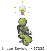 #37235 Clip Art Graphic Of An Olive Green Guy Character Jotting Ideas Down In A Book