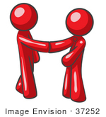 #37252 Clip Art Graphic Of Red Guy Characters Shaking Hands