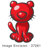 #37261 Clip Art Graphic Of A Red Kitty Cat