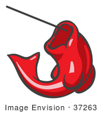 #37263 Clip Art Graphic Of A Red Fish On A Hook