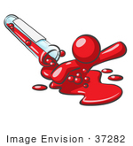 #37282 Clip Art Graphic Of A Red Guy Character Spilling Out Of A Test Tube