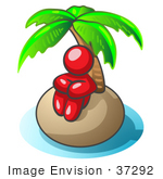 #37292 Clip Art Graphic Of A Red Guy Character On An Island