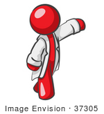 #37305 Clip Art Graphic Of A Red Guy Character Scientist Waving